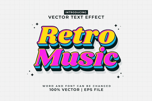 Vector efecto de texto editable retro music 3d cartoon plantilla estilo vector premium