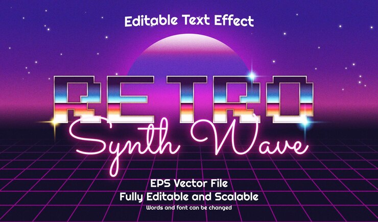 Efecto de texto editable Retro Synth Wave 80s