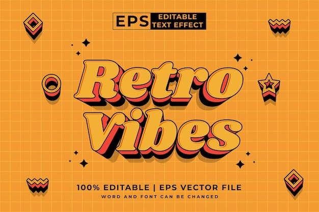 Efecto de texto editable Retro Vibes 3d estilo de dibujos animados premium vector