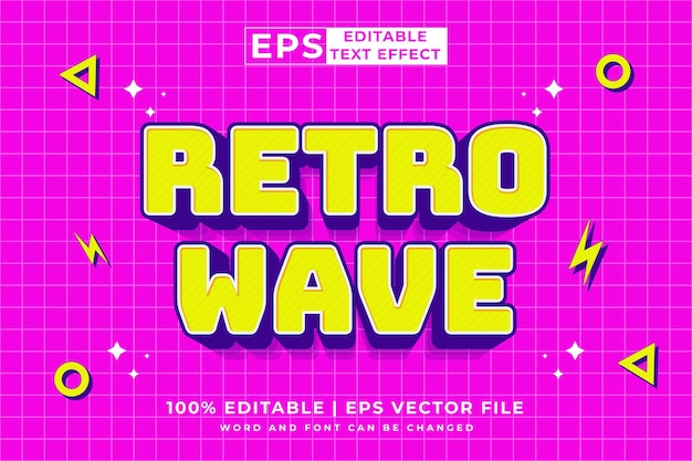 Efecto de texto editable retro wave 3d 90s estilo de dibujos animados premium vector