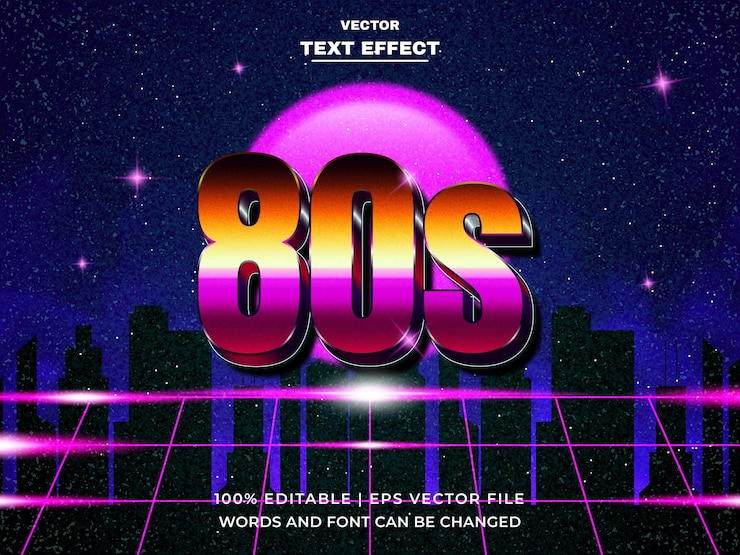 Vector efecto de texto editable retro3d de los 80