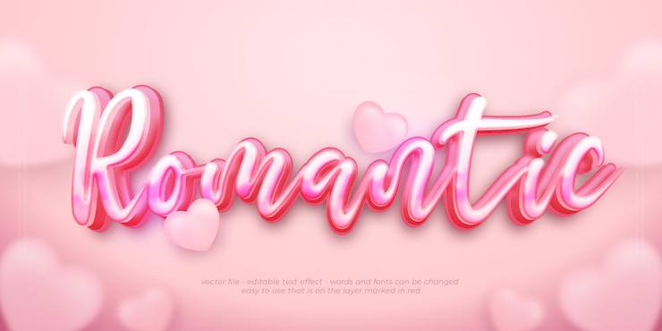 Vector efecto de texto editable romántico de estilo de fuente 3d