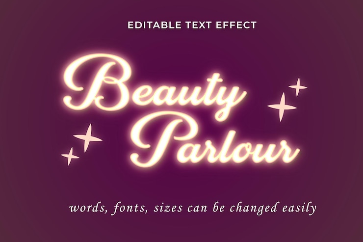 Vector efecto de texto editable de salón de belleza de iluminación