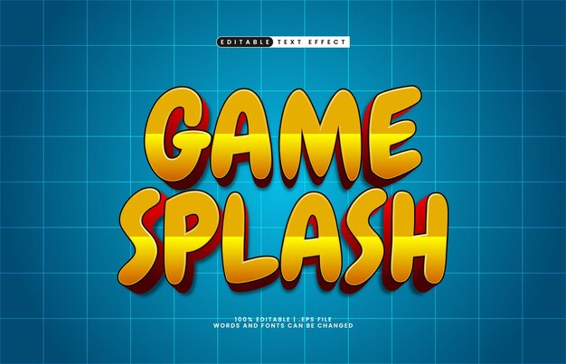 efecto de texto editable de salpicaduras de juego con un efecto de texto de juego y dibujos animados