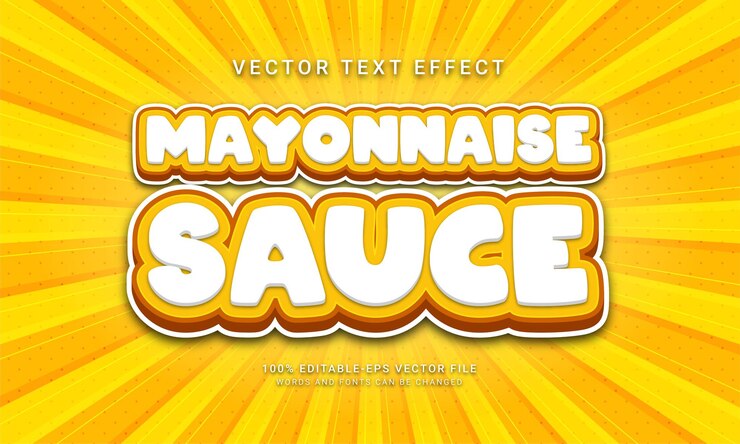 Vector efecto de texto editable de salsa de mayonesa con tema de color amarillo