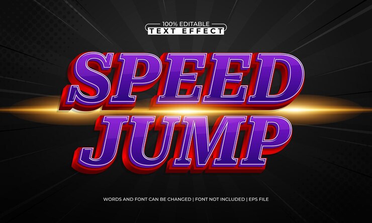 Vector efecto de texto editable de salto de velocidad con un estilo de texto rápido y rápido