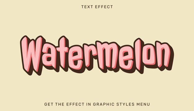 Efecto de texto editable de sandía en estilo 3D Emblema de texto para marca publicitaria y logotipo comercial