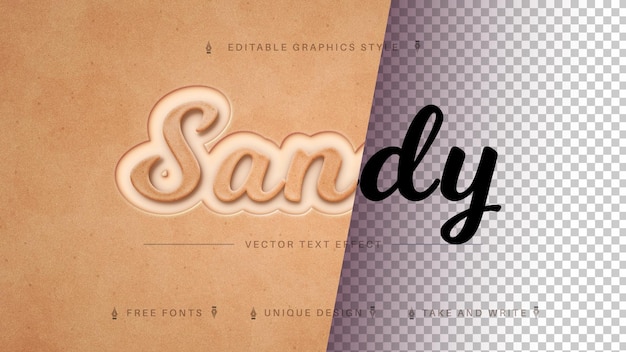 Efecto de texto editable sandy, estilo de fuente