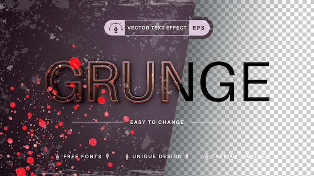 Vector efecto de texto editable de sangre grunge, estilo de fuente