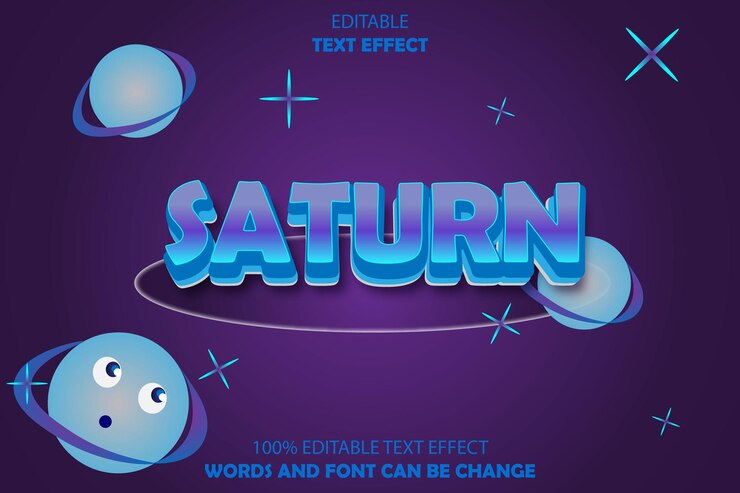 Vector efecto de texto editable de saturno estilo de dibujos animados en 3d