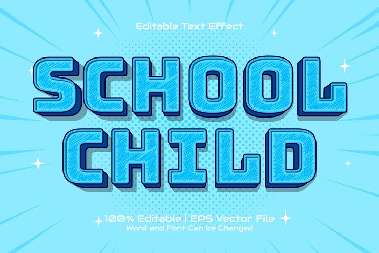 Vector efecto de texto editable school child 3d flat estilo de dibujos animados