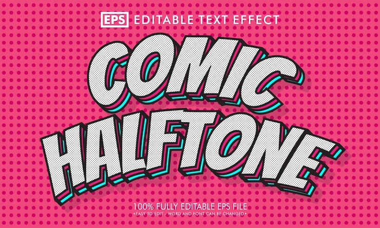 Vector efecto de texto editable de semitono cómico