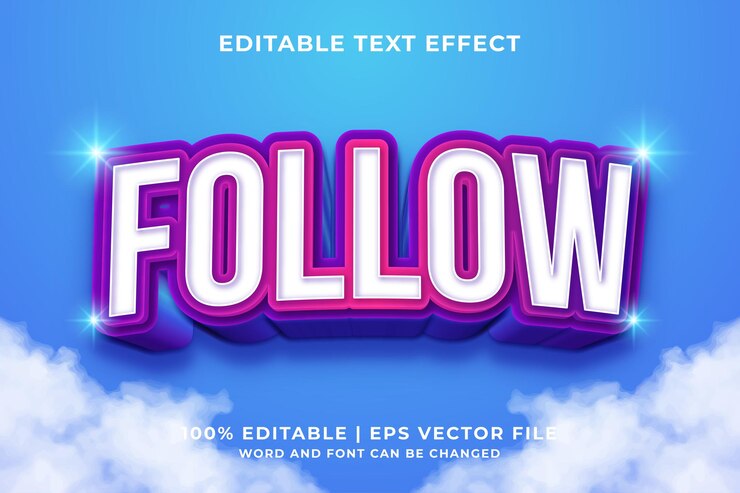 Vector efecto de texto editable: siga el estilo de plantilla 3d vector premium