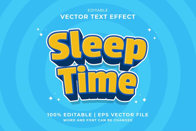 Efecto de texto editable Sleep Time 3d Cartoon plantilla estilo premium vector
