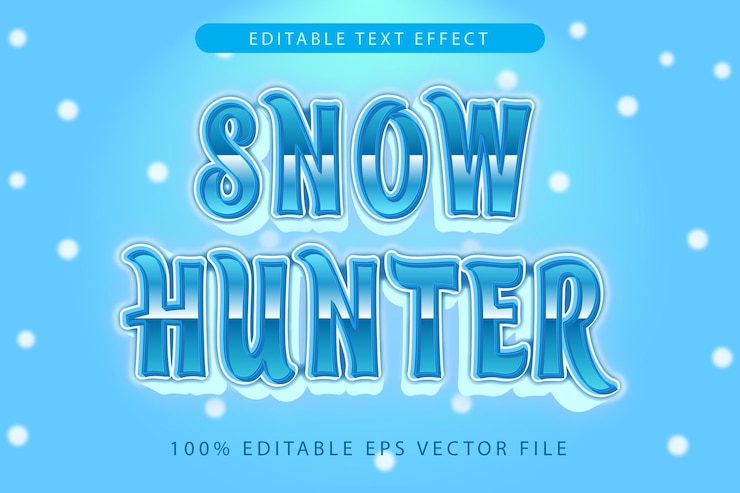 Vector efecto de texto editable snow hunter estilo degradado 3d