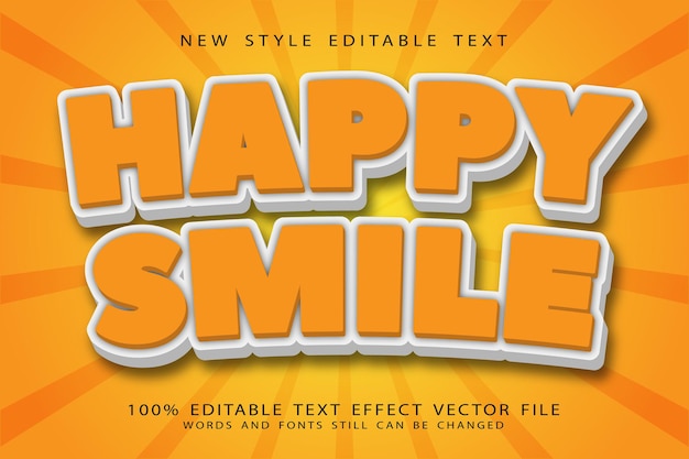 Efecto de texto editable de sonrisa feliz en relieve estilo de dibujos animados