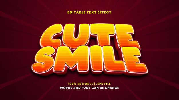 Efecto de texto editable de sonrisa linda en estilo moderno 3d
