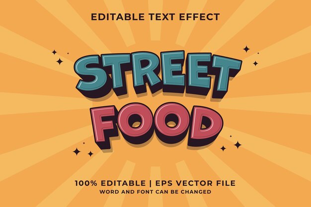 Efecto de texto editable Street Food 3d Cartoon plantilla estilo premium vector