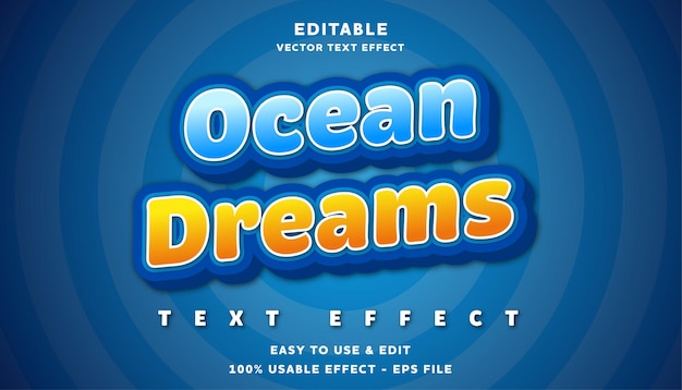 efecto de texto editable de sueños oceánicos con un estilo moderno y simple que se puede usar para el logotipo o el título de la campaña