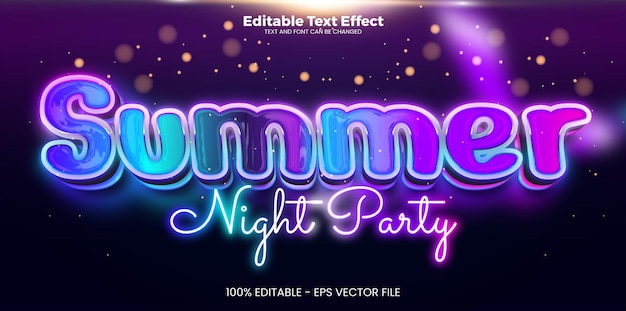 Efecto de texto editable Summer Night Party en estilo de tendencia moderna