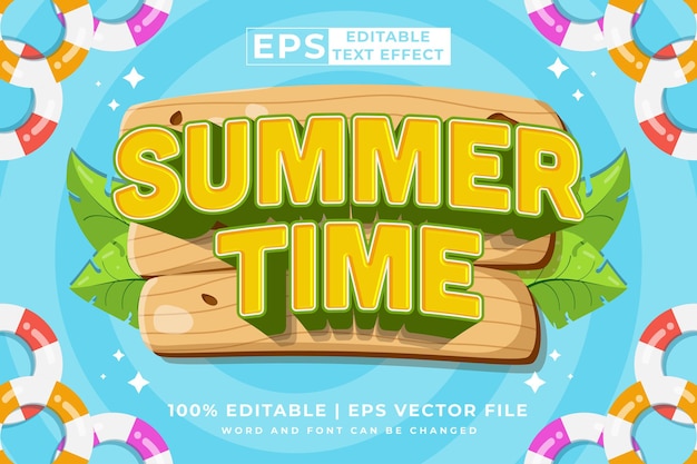 Efecto de texto editable summer time 3d cartoon plantilla estilo premium vector