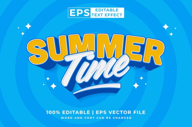 Efecto de texto editable Summer Time 3d Cartoon plantilla estilo premium vector