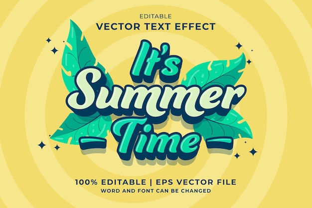 Efecto de texto editable summer time 3d cartoon plantilla estilo premium vector