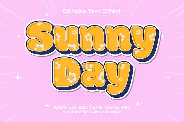 Efecto de texto editable sunny day 3d estilo de dibujos animados planos