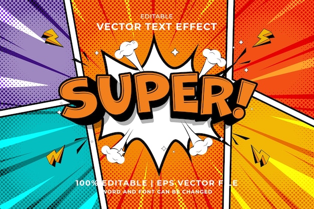 Efecto de texto editable super 3d cartoon comic style vector premium