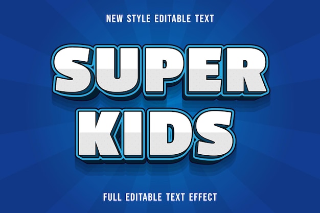 Efecto de texto editable super kids color blanco y azul