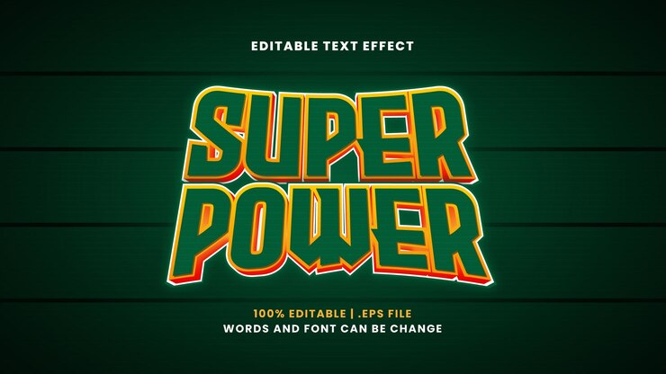 Vector efecto de texto editable de superpotencia en estilo moderno 3d
