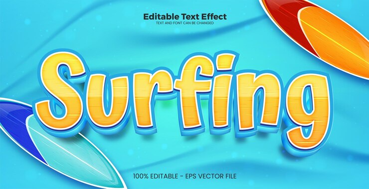 Vector efecto de texto editable de surf en estilo de tendencia moderna