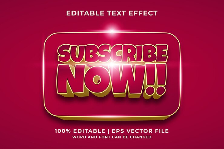 Vector efecto de texto editable - suscríbete ahora plantilla de estilo 3d. vector premium