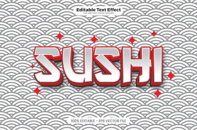 Efecto de texto editable de sushi en estilo de tendencia moderna