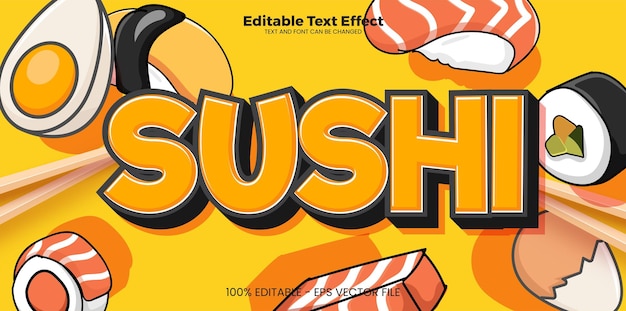 Efecto de texto editable de sushi en estilo de tendencia moderna
