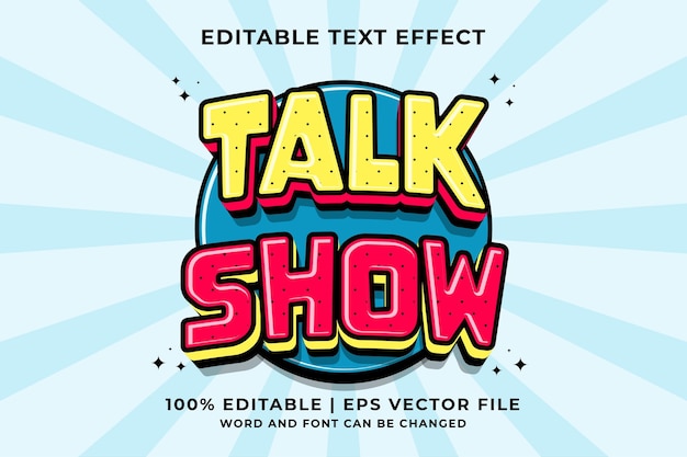 Efecto de texto editable talk show 3d plantilla de dibujos animados estilo premium vector