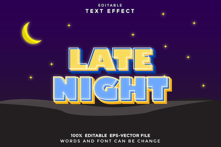 Vector efecto de texto editable tarde en la noche relieve 3d estilo moderno