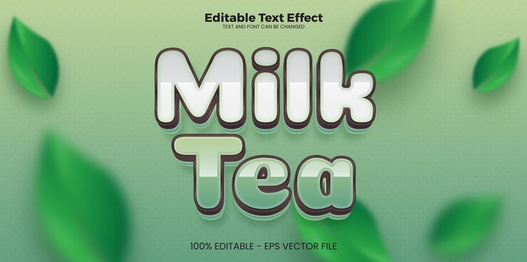 Vector efecto de texto editable de té de leche en el estilo de la tendencia moderna
