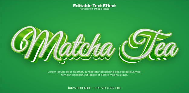 Efecto de texto editable de té matcha en estilo de tendencia moderna