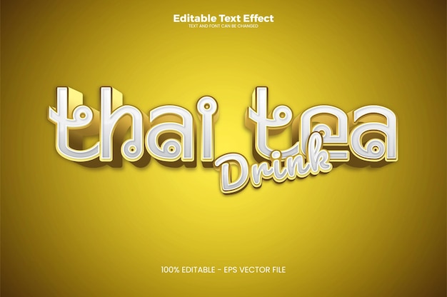 Efecto de texto editable de té tailandés en estilo de tendencia moderna Vector Premium