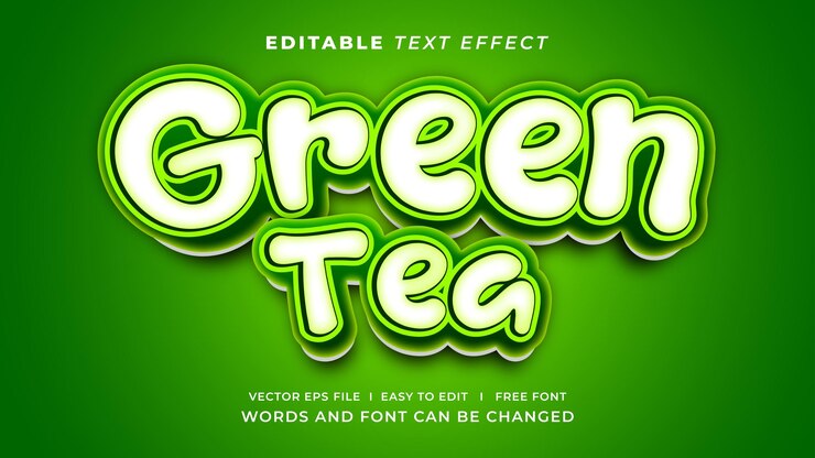 Vector efecto de texto editable té verde estilo 3d