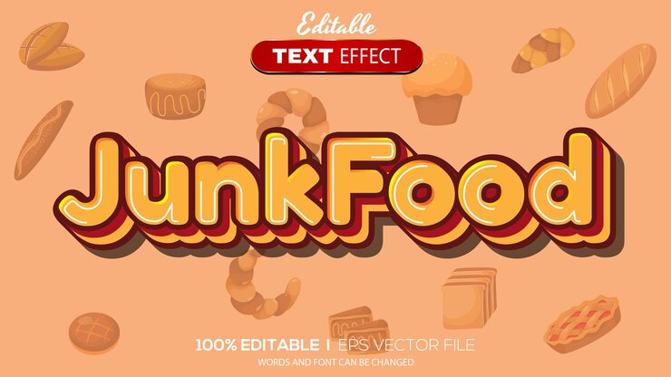 Vector efecto de texto editable tema de comida chatarra