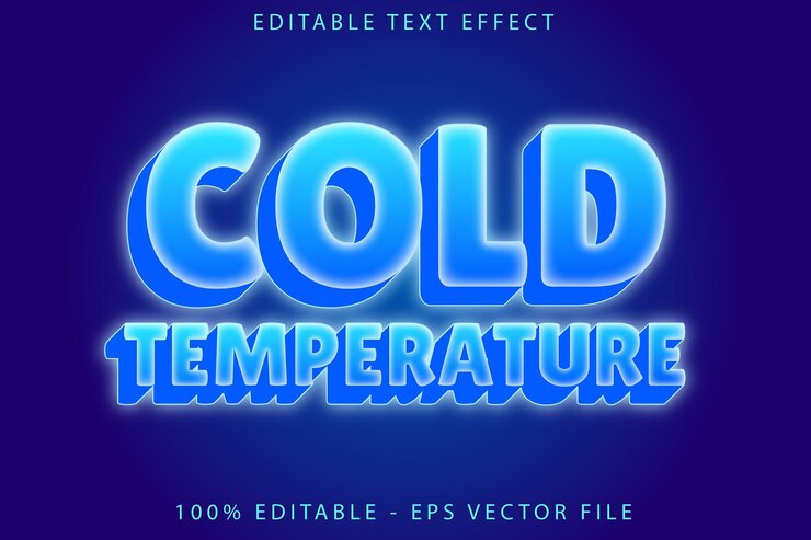 Vector efecto de texto editable de temperatura fría estilo de dibujos animados