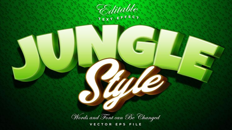 Efecto de texto editable Template de dibujos animados Jungle 3d de estilo vectorial premium