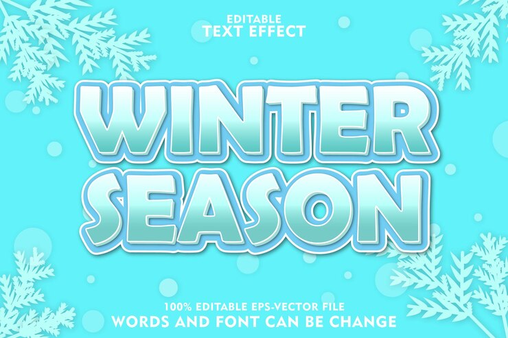 Vector efecto de texto editable de temporada de invierno en relieve estilo de dibujos animados