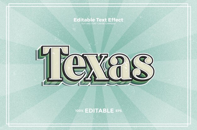 Efecto de texto editable de Texas en estilo de tendencia Vintage
