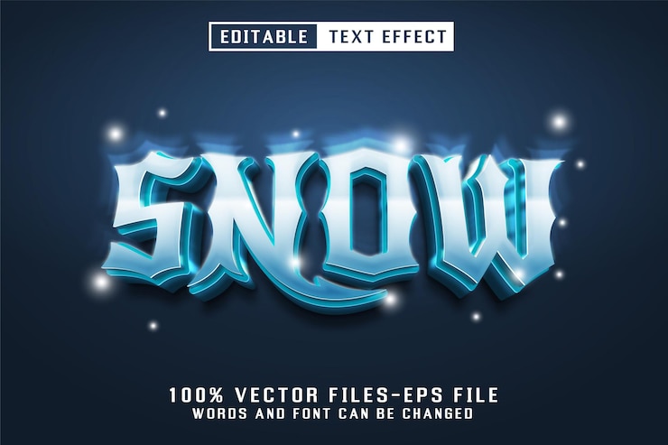 Vector efecto de texto editable para el texto 3d de nieve