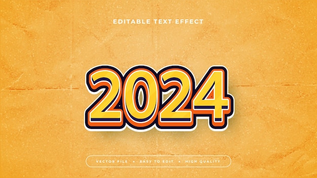 Efecto de texto editable Texto amarillo 2024 con fondo de papel viejo