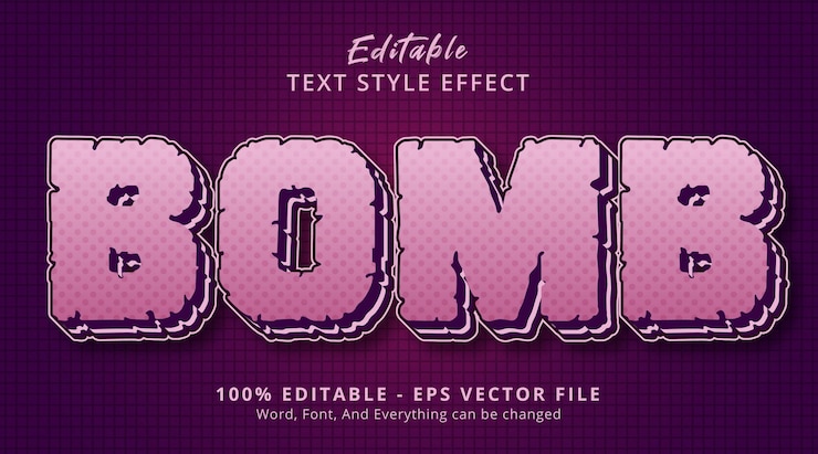 Vector efecto de texto editable, texto de bomba en estilo de dibujos animados en capas