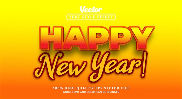 Efecto de texto editable, texto de feliz año nuevo en estilo de color amarillo y rojo